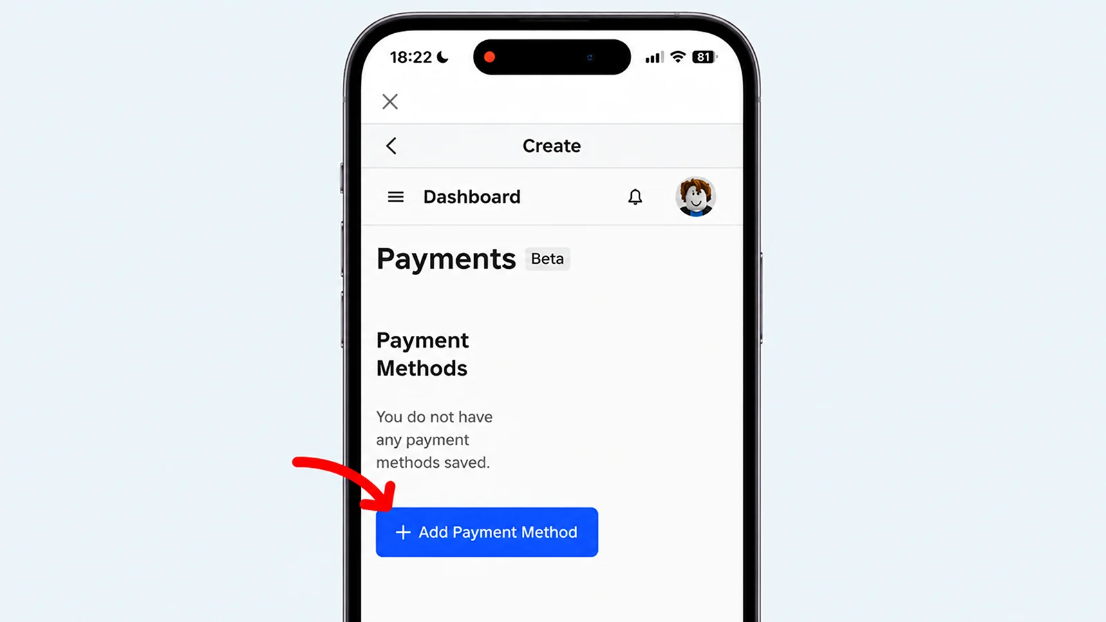 Robux - A phone displaying the payment method selection screen