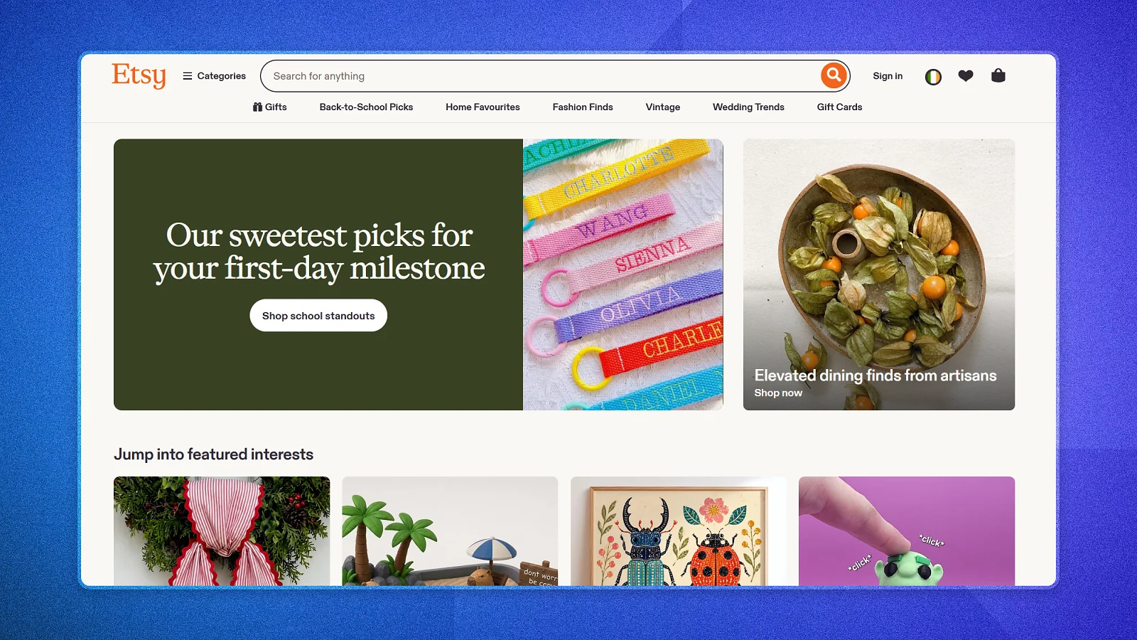 Etsy website page