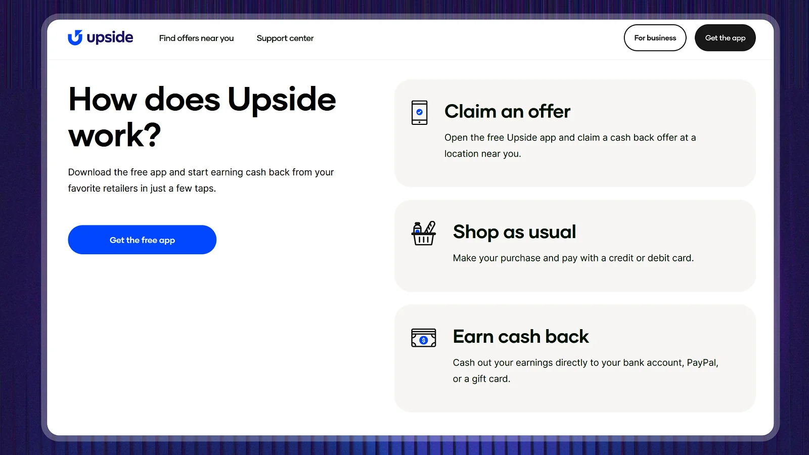 Upside main page