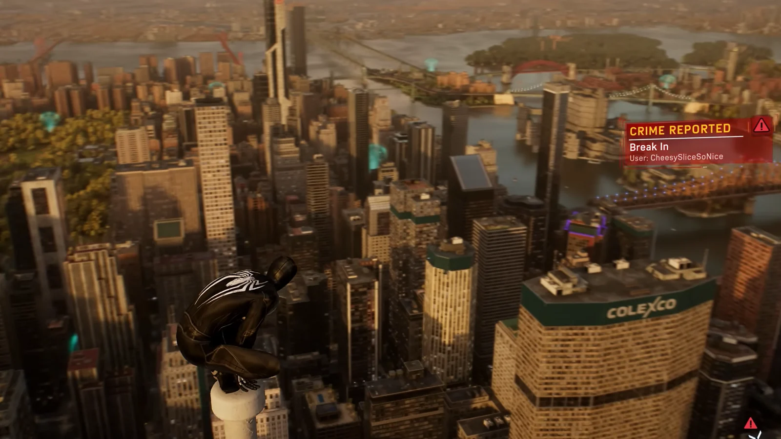 Spider-Man swinging above New York City during gameplay