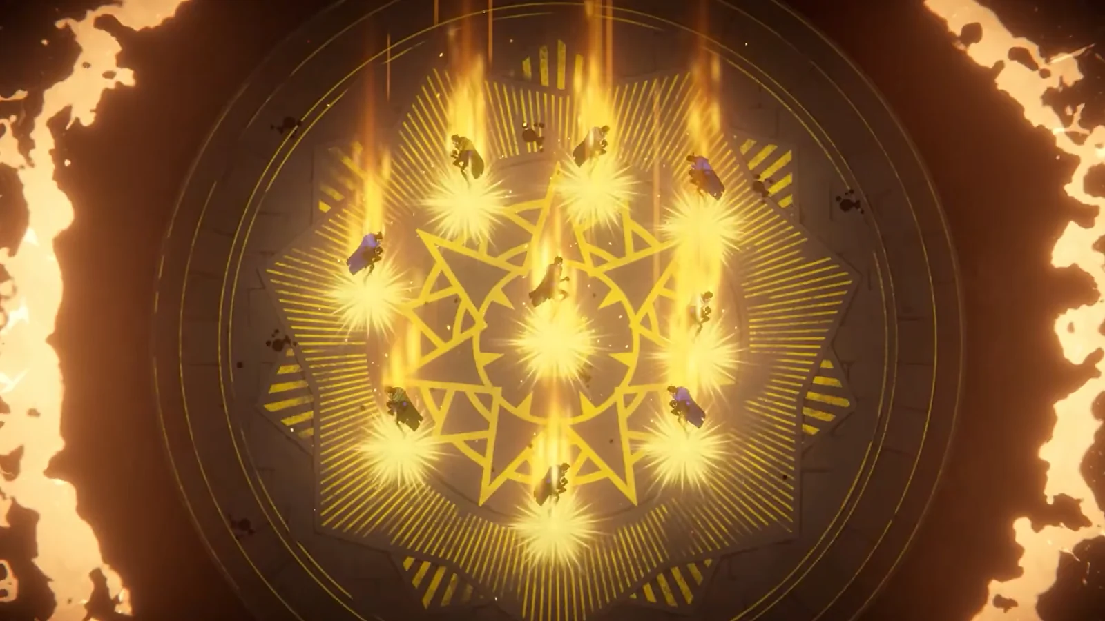 Players standing in a glowing ritual circle in 33 Immortals