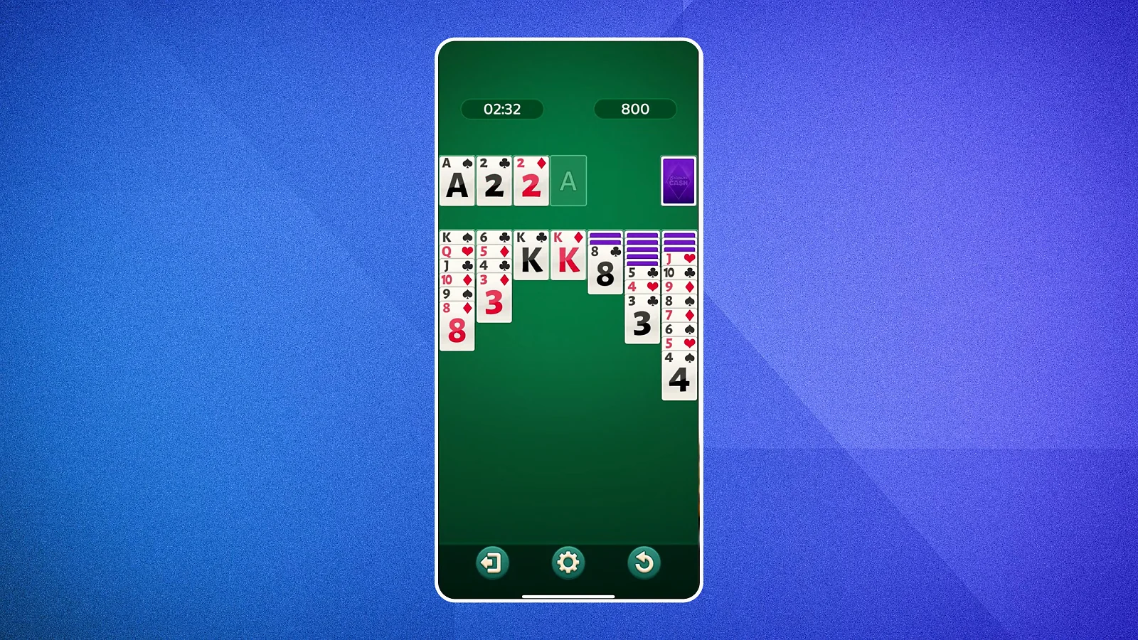 Solitaire Cash active card match interface on a smartphone