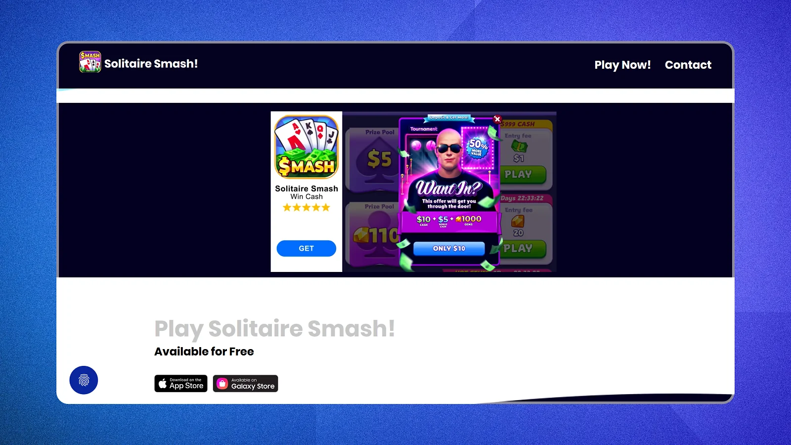 Solitaire Smash website page