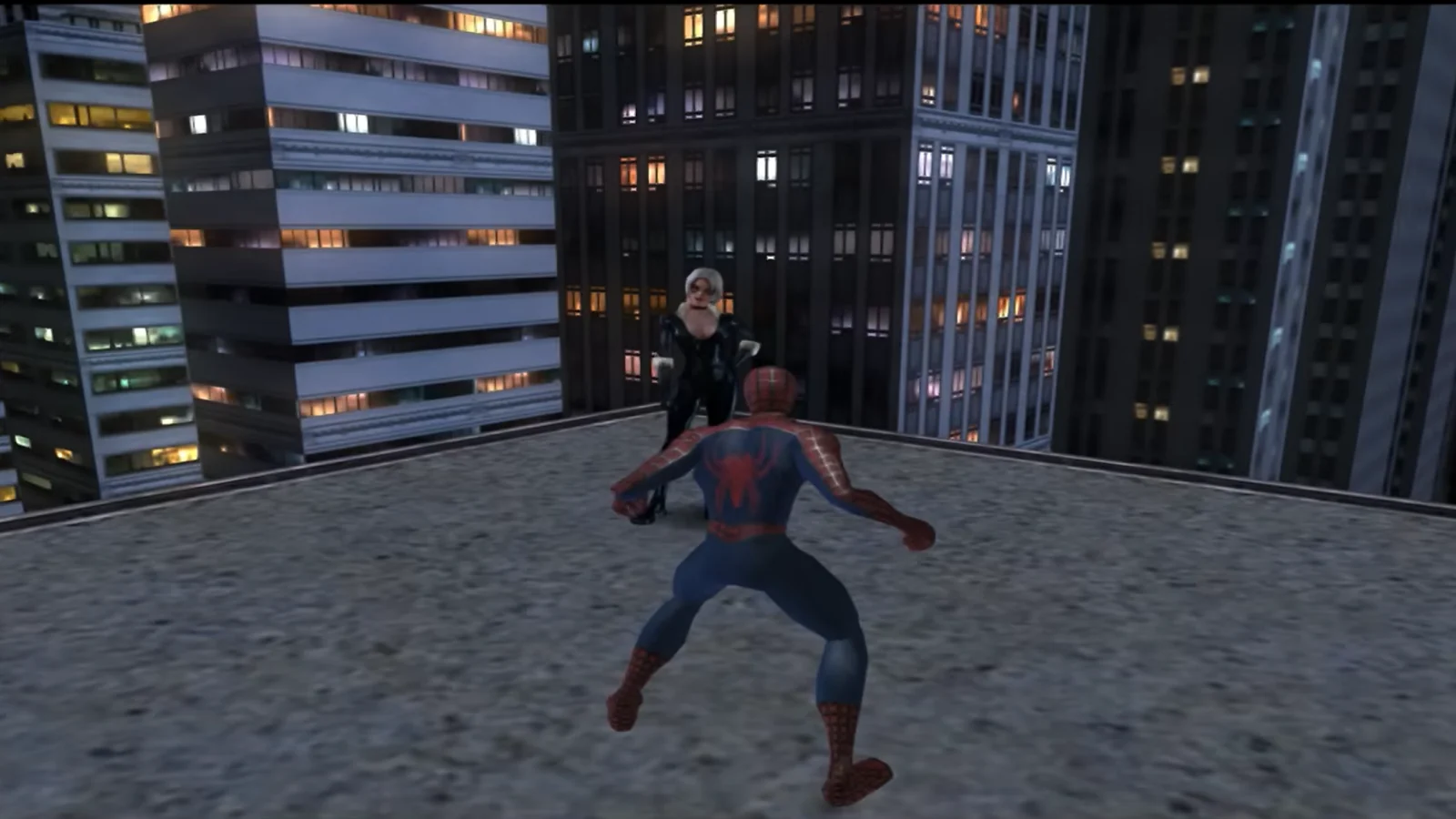 Spider-Man fighting an enemy on a rooftop during gameplay