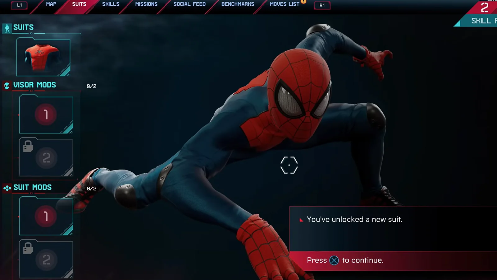 Spider-Man suit selection menu in Miles Morales gameplay