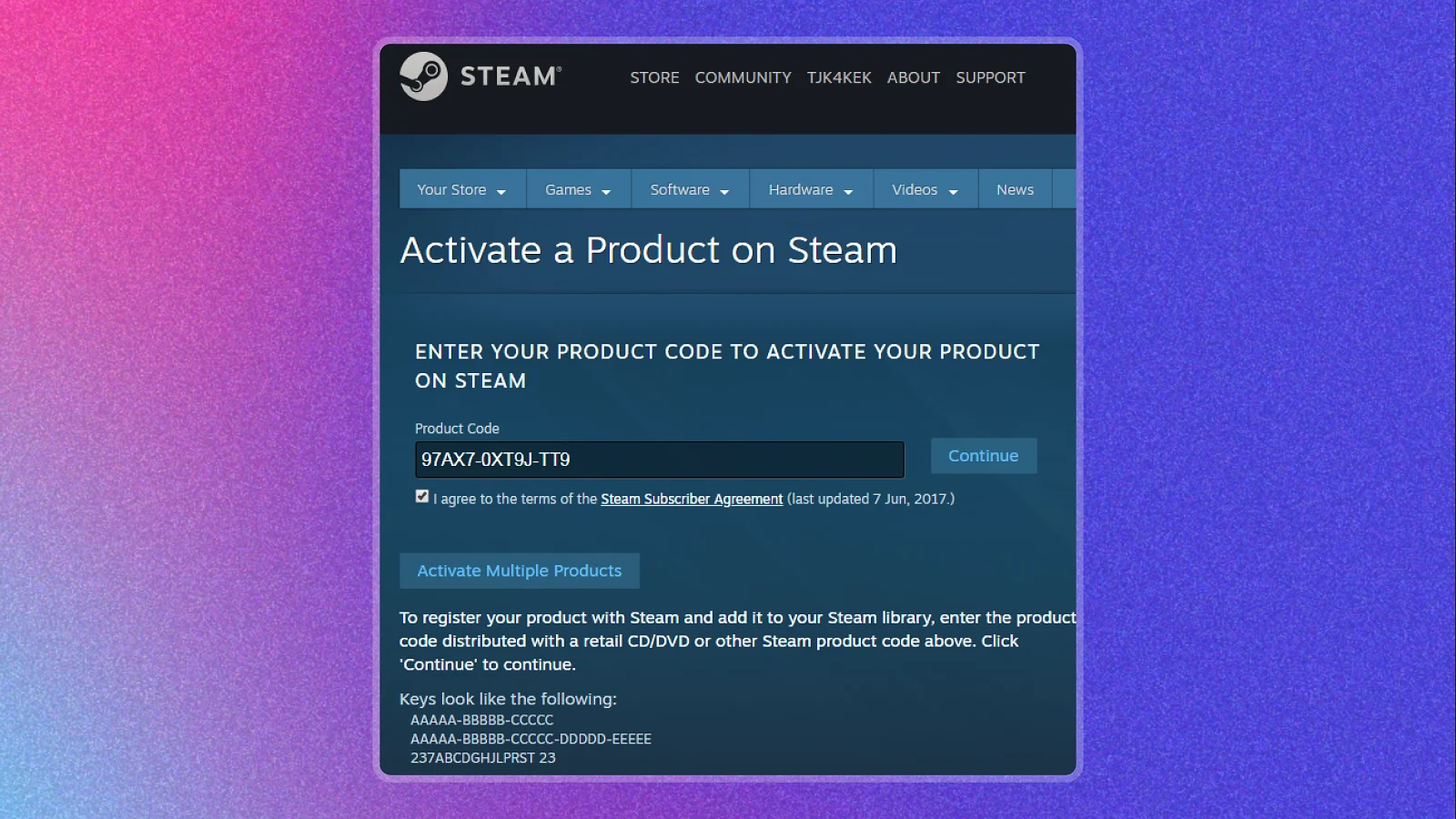 Steam key input