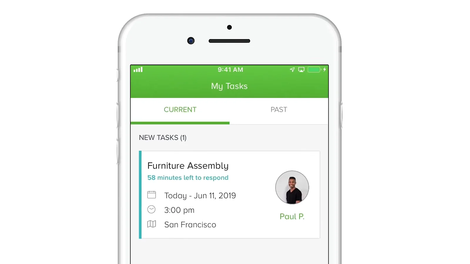 La aplicación TaskRabbit muestra una lista de tareas de una hora que se pueden reservar