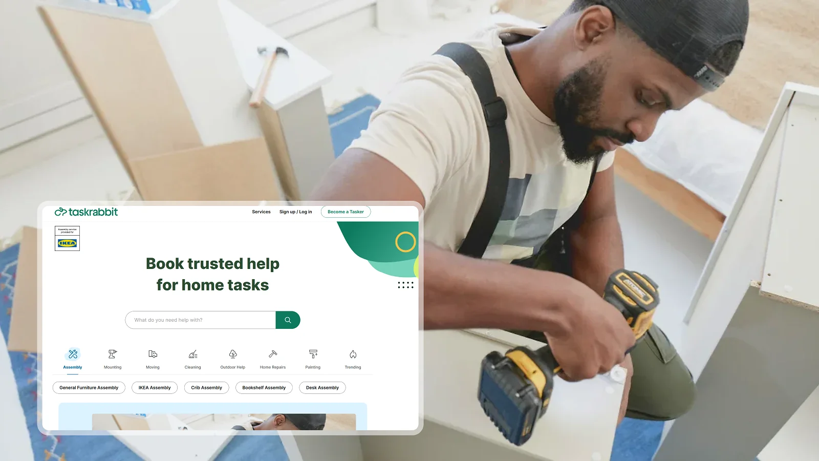 Tasker assembling furniture for a TaskRabbit client