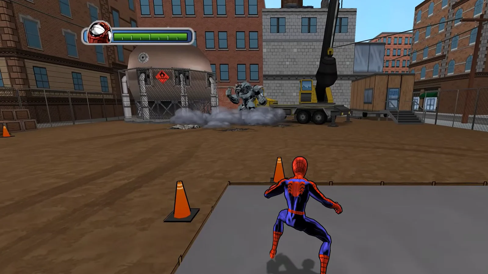 Spider-Man facing enemies on a city street during gameplay