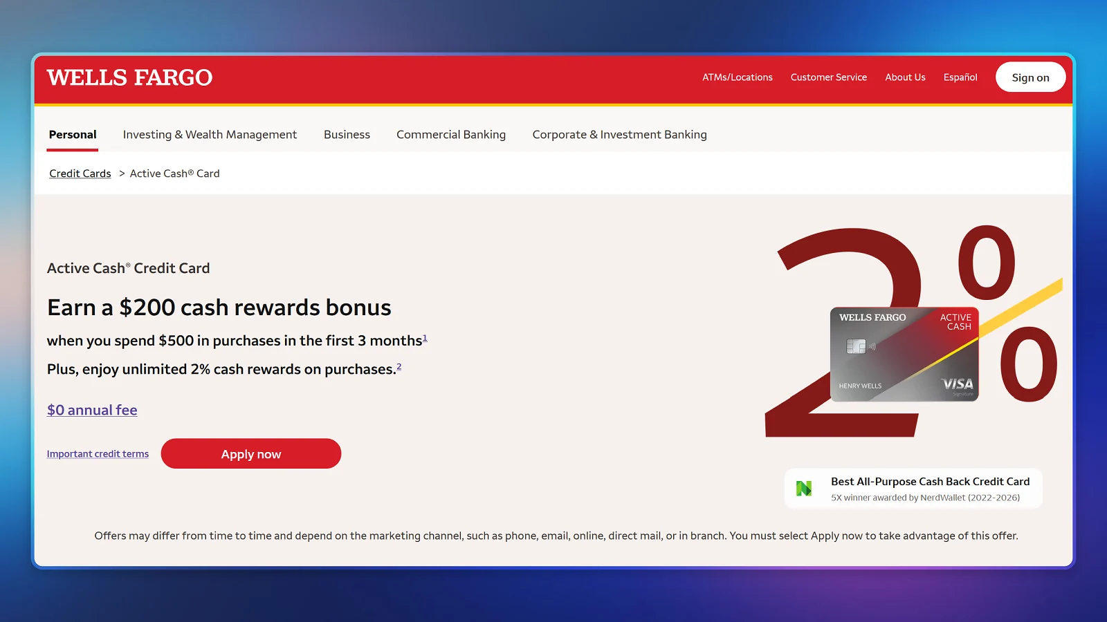 Website von Wells Fargo