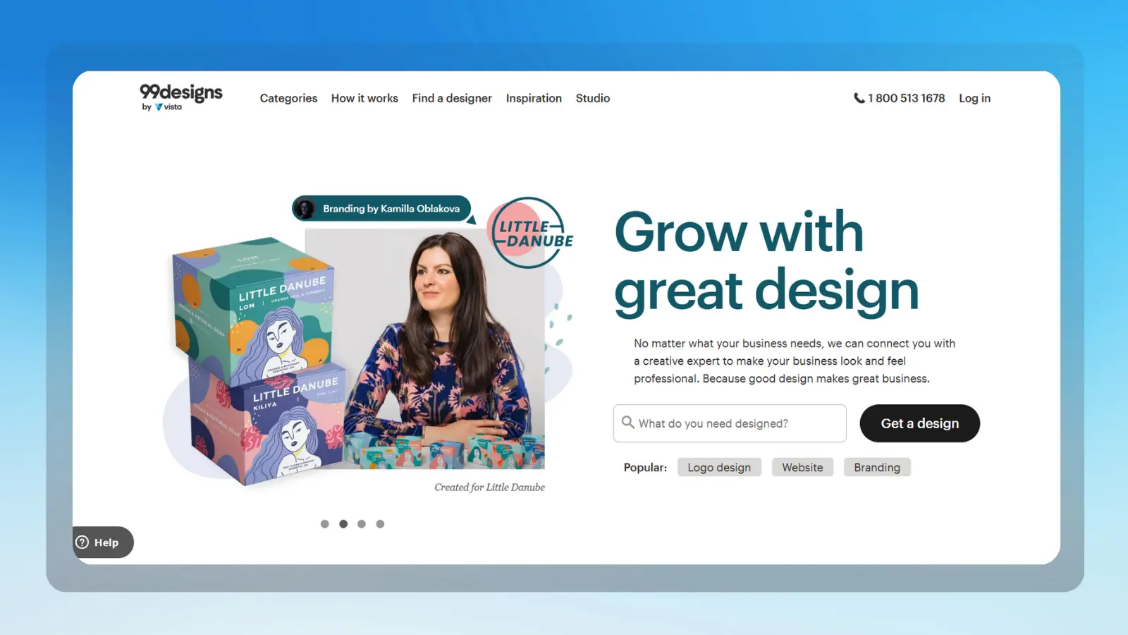 99designs website showing professional design services branding and creative work