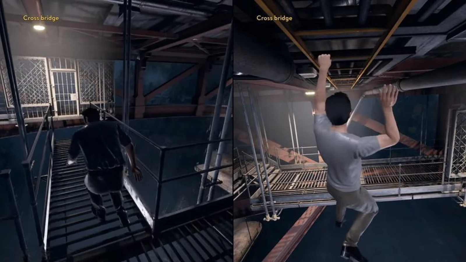 A Way Out gameplay showing two men fighting inside an industrial building.