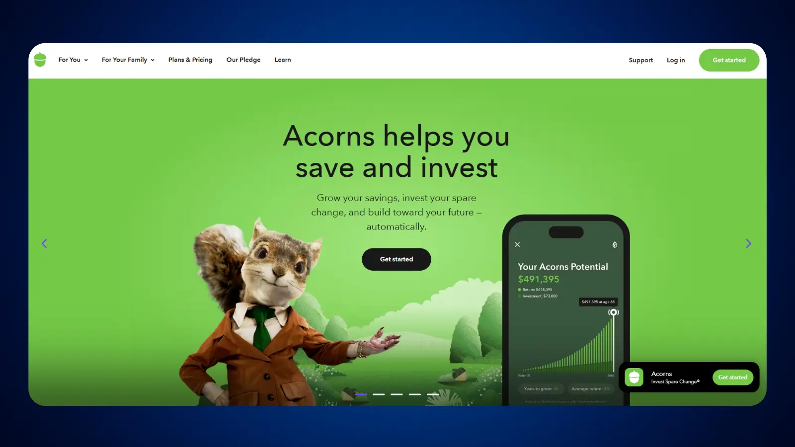 Acorns website homepage