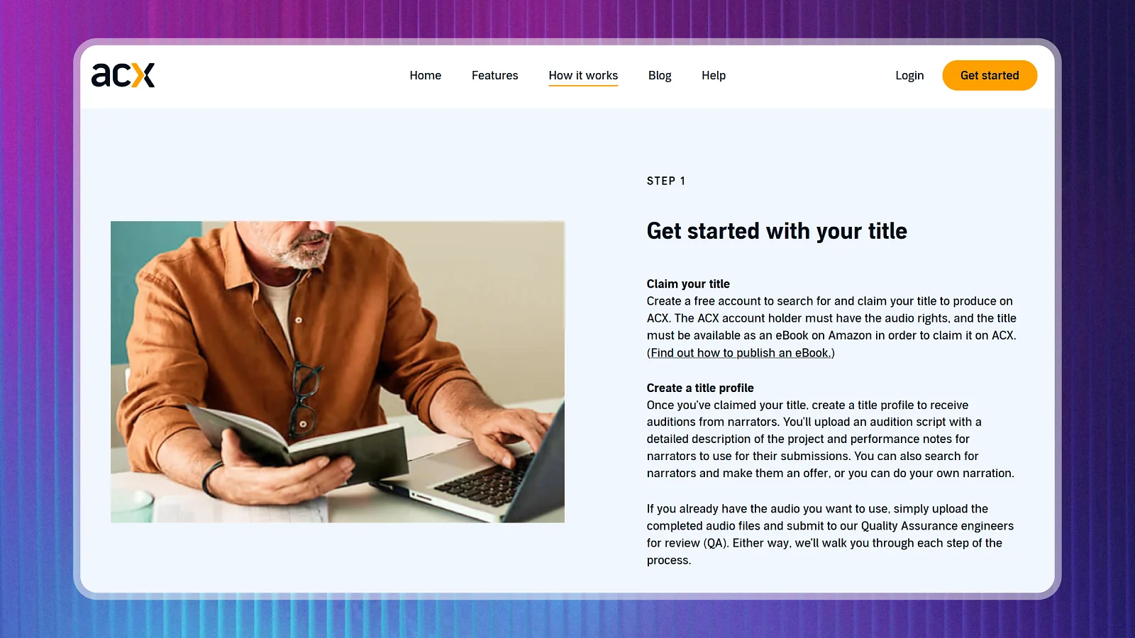 acx website showing steps how to get started