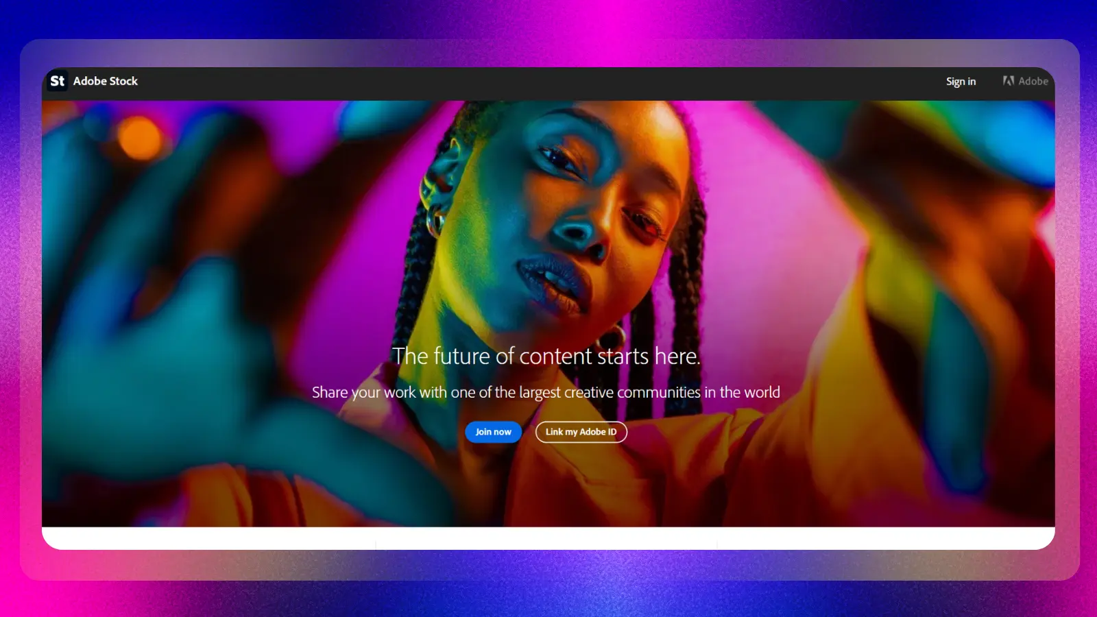 adobe stock website showing a platform for sharing and earning from creative content