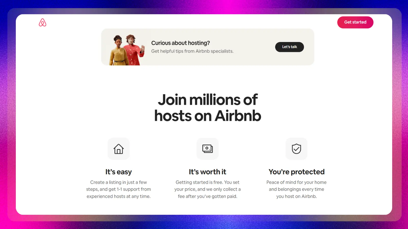 airbnb website showing how to become a host and earn from a property