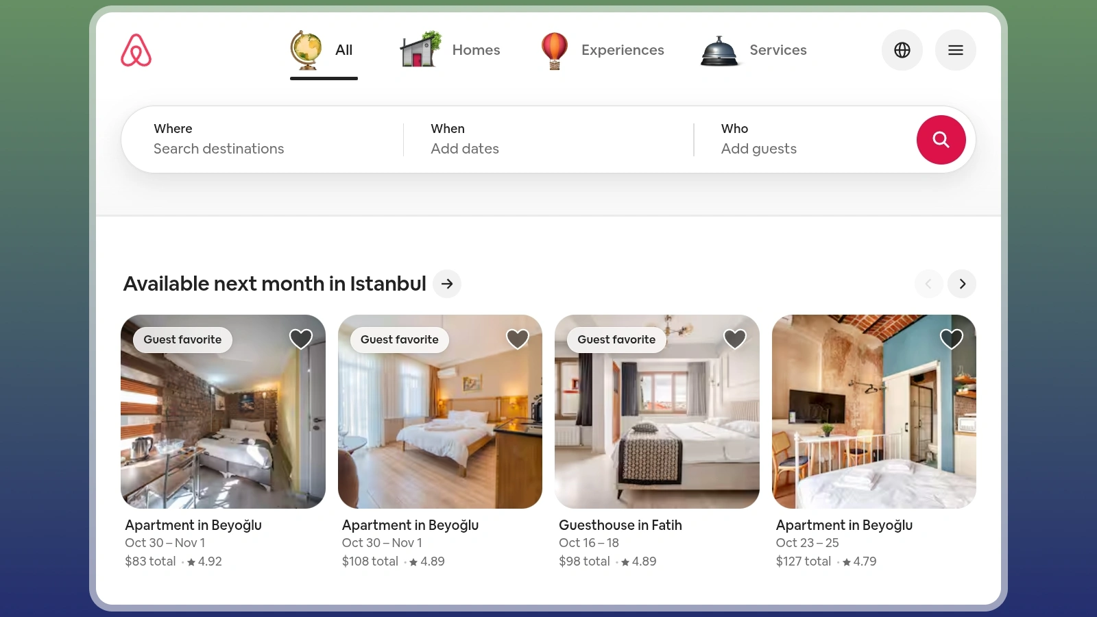 Airbnb hosting page