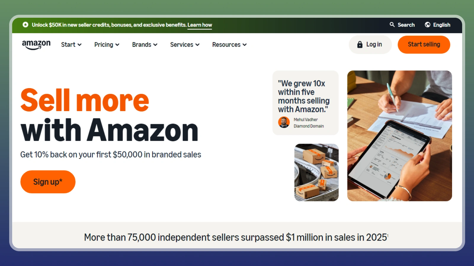 Página web de Amazon Seller Central