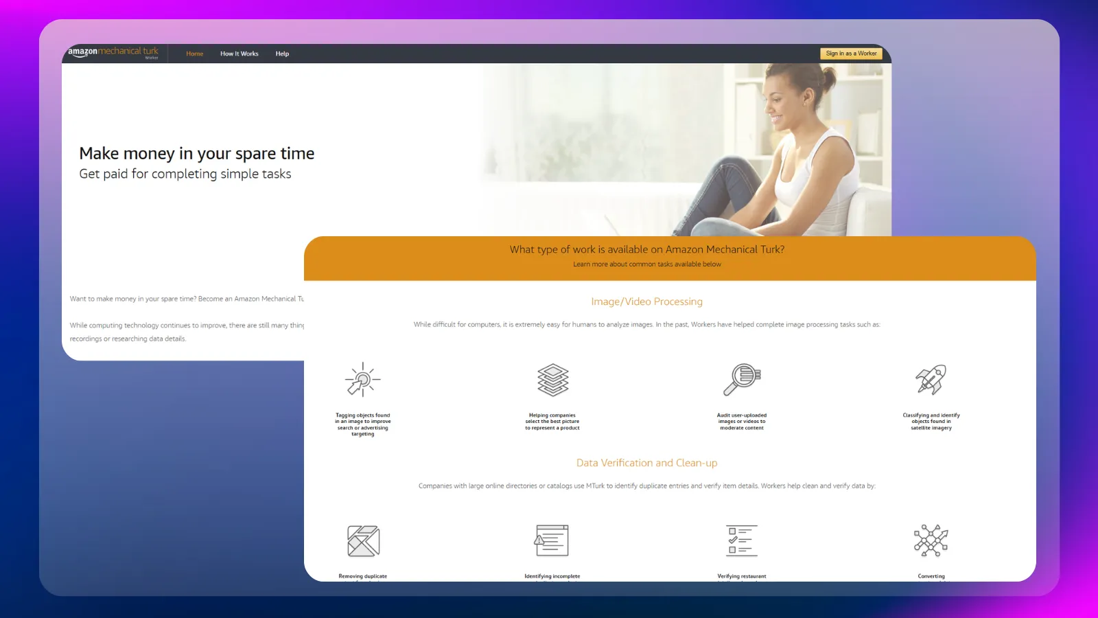 Página web de Amazon Mechanical Turk, donde se muestran tareas remuneradas y oportunidades de trabajo