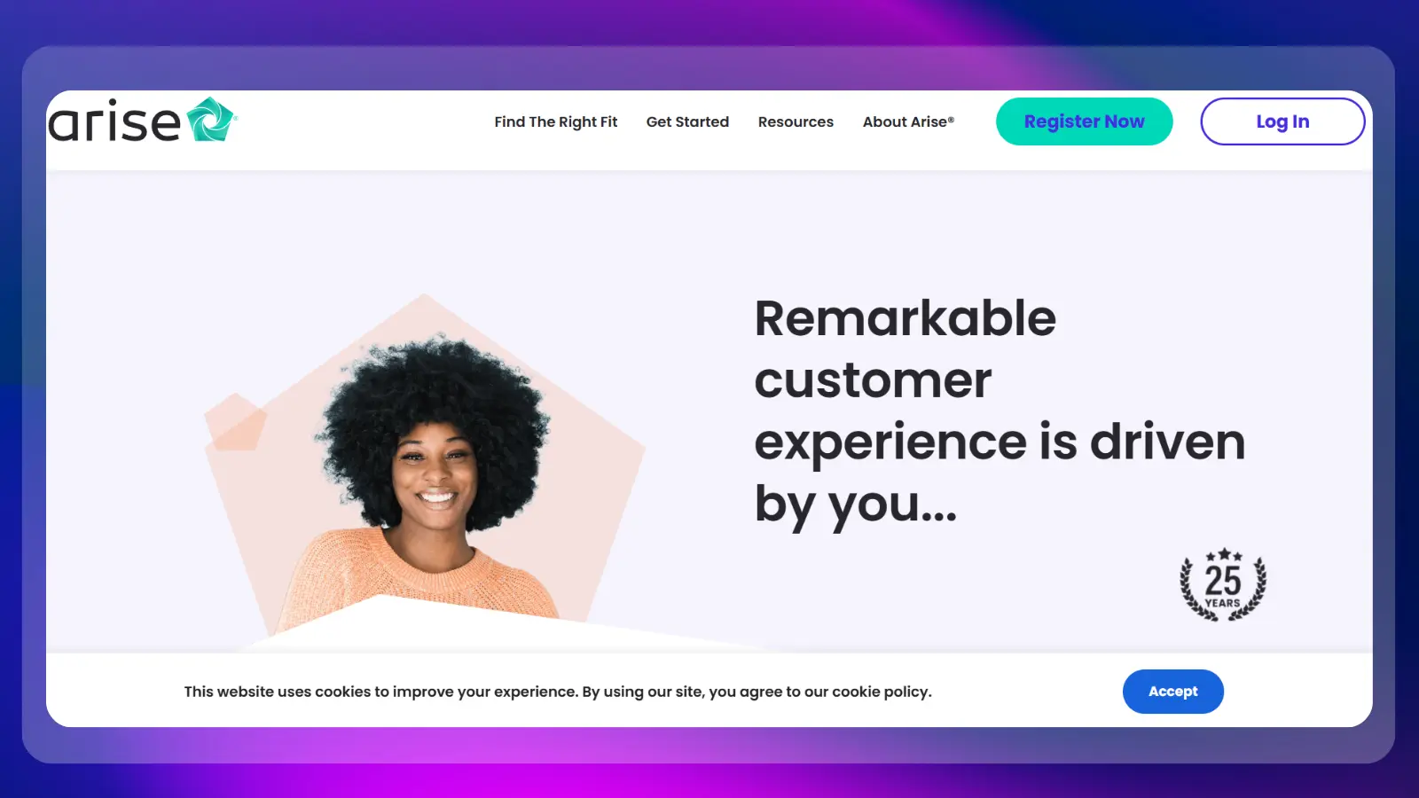 arise website showing customer service opportunities and independent contractor work