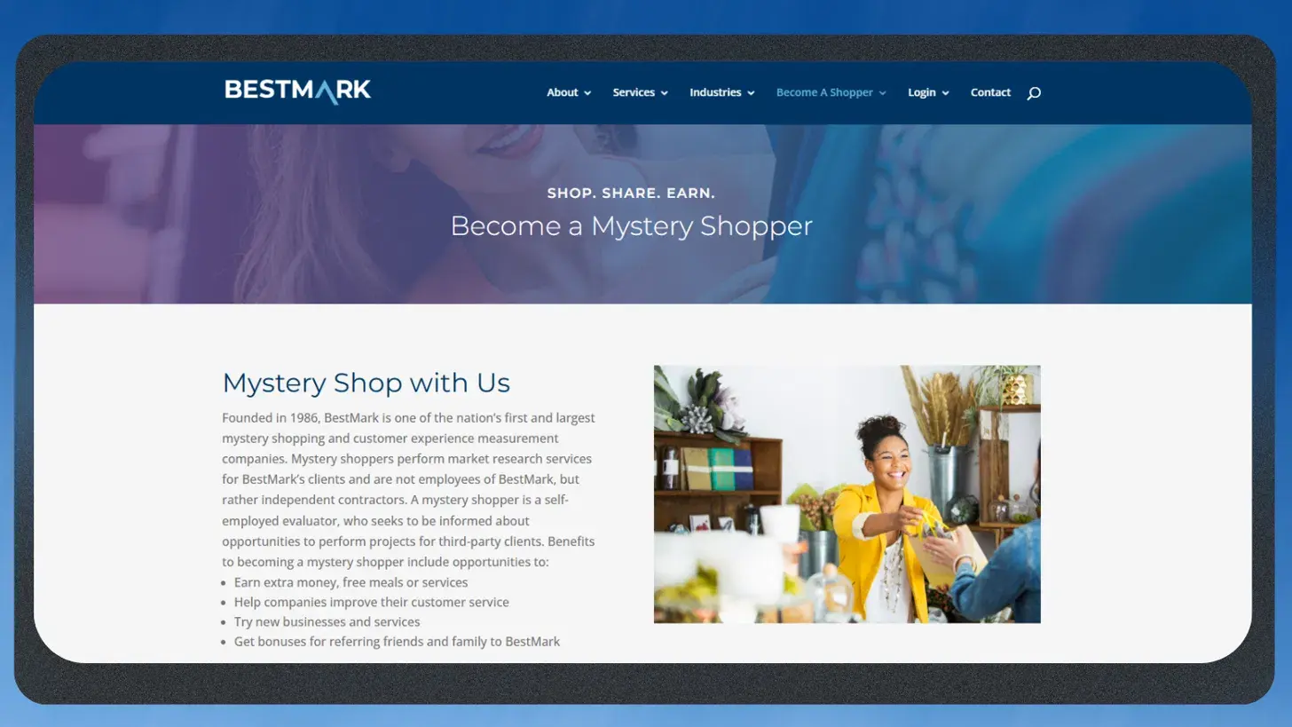 Bestmark website showing an introductory short article about their business