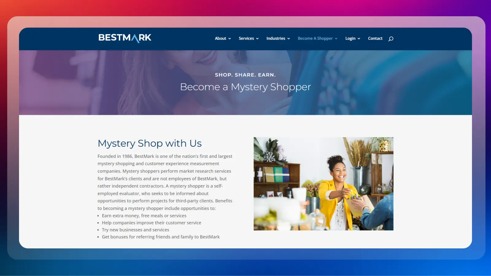 BestMark website showing mystery shopping opportunities and ways to earn