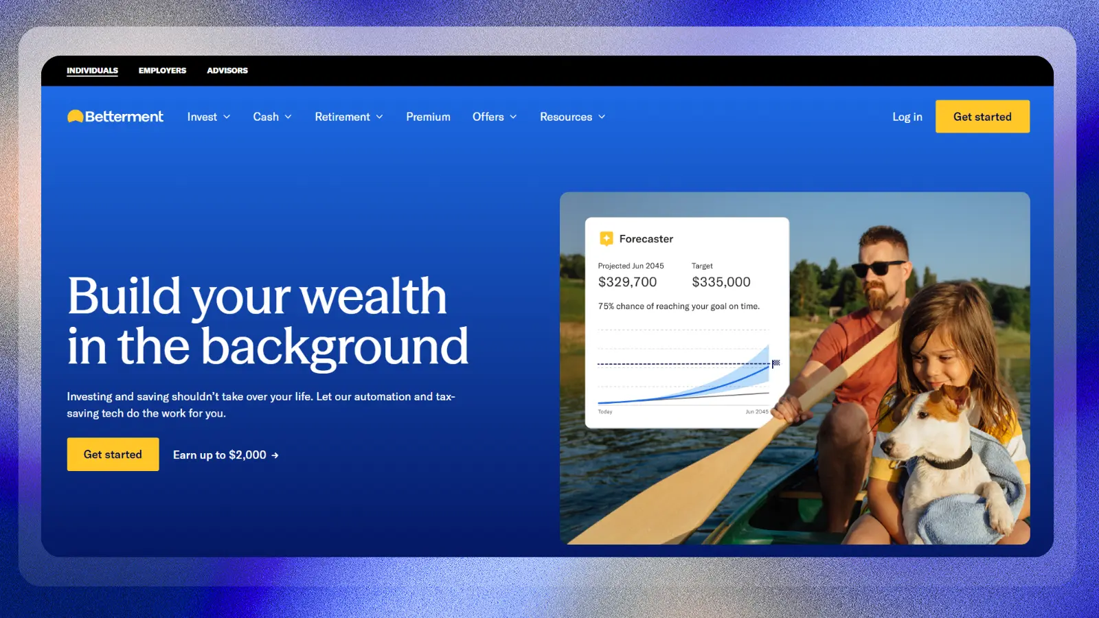 betterment website showing automated investing and wealth building