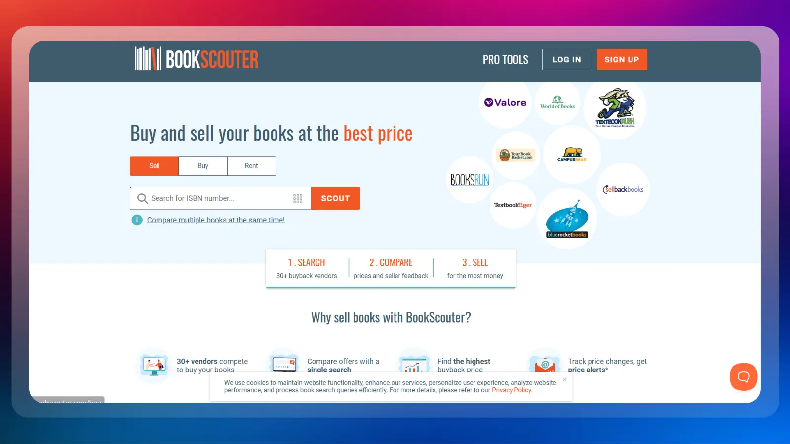 BookScouter website showing options to buy and sell books