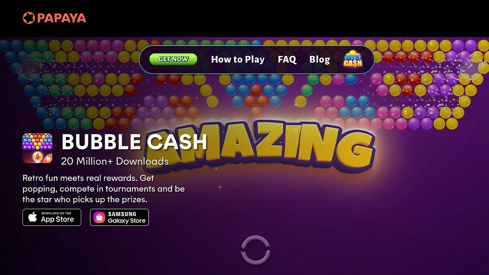 Papaya website landing page for Bubble Cash