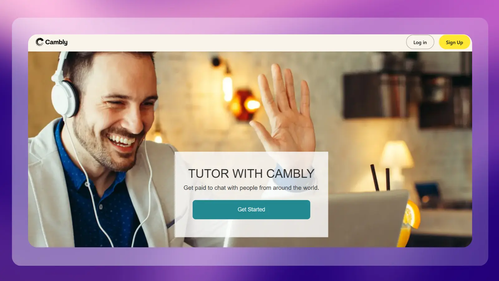 cambly website showing its tutoring platform for earning money by chatting with people from around the world