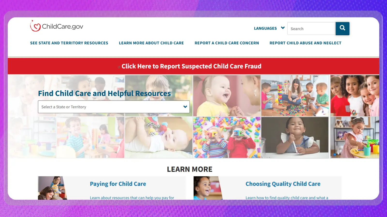 página web sobre el cuidado infantil
