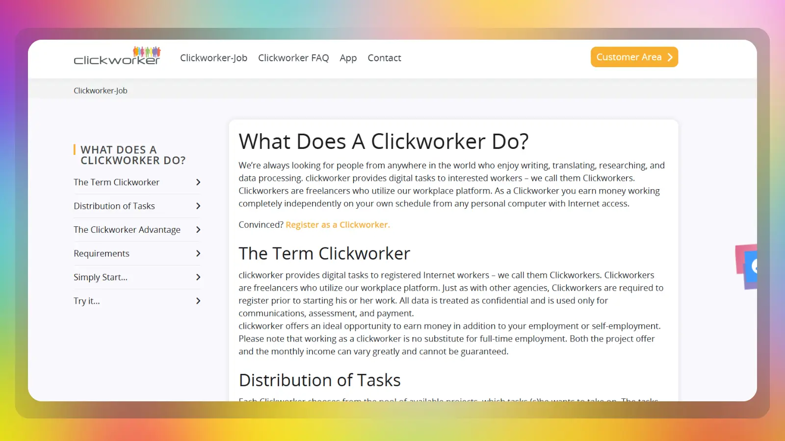 Die Clickworker-Website mit digitalen Aufgaben und Freiberuf-Aufträgen