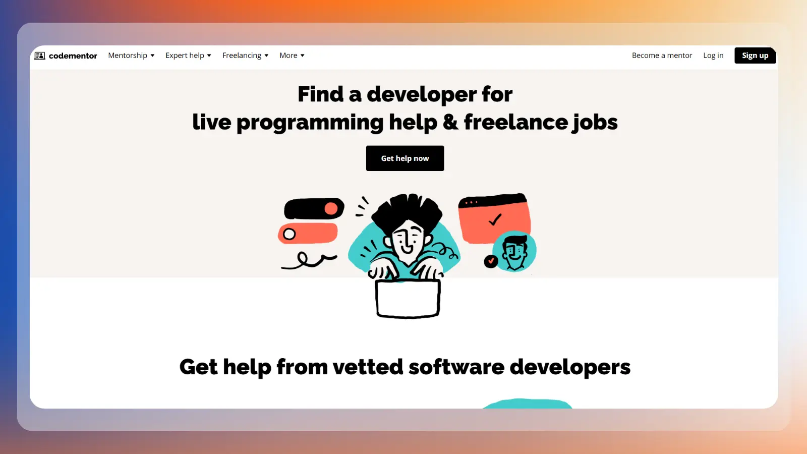 codementor website offering live programming help and freelance opportunities