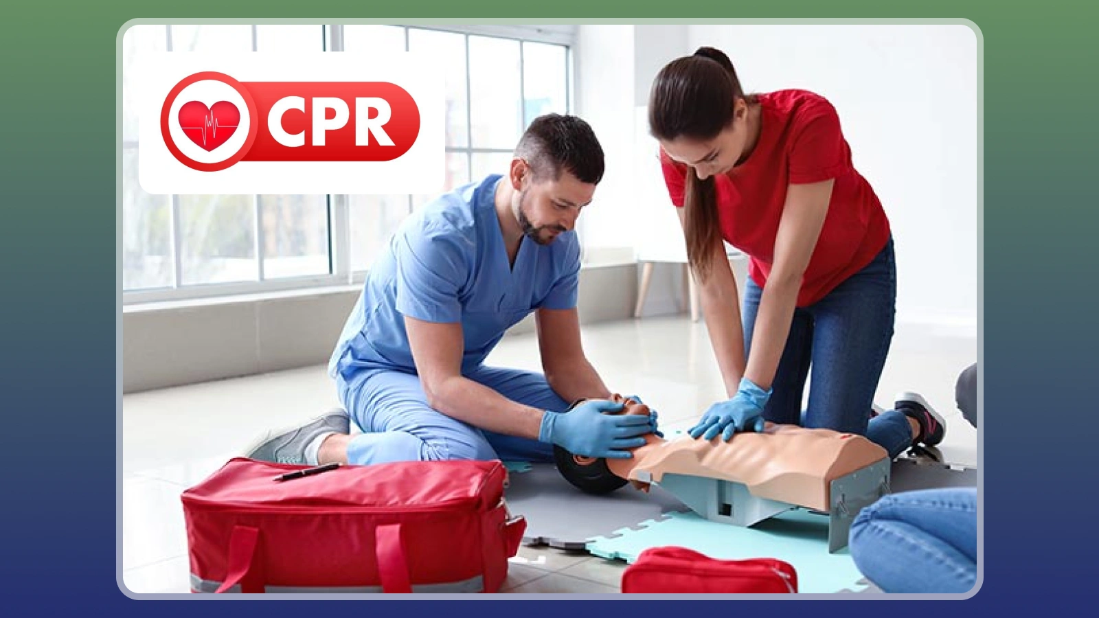 CPR instructor teaching a class using a training mannequin