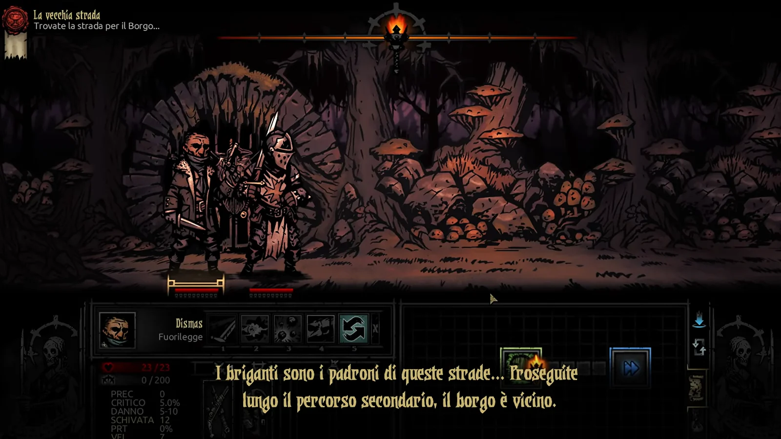 Extrait de gameplay de *Darkest Dungeon* montrant des héros affrontant des monstres au fond d'une grotte obscure.