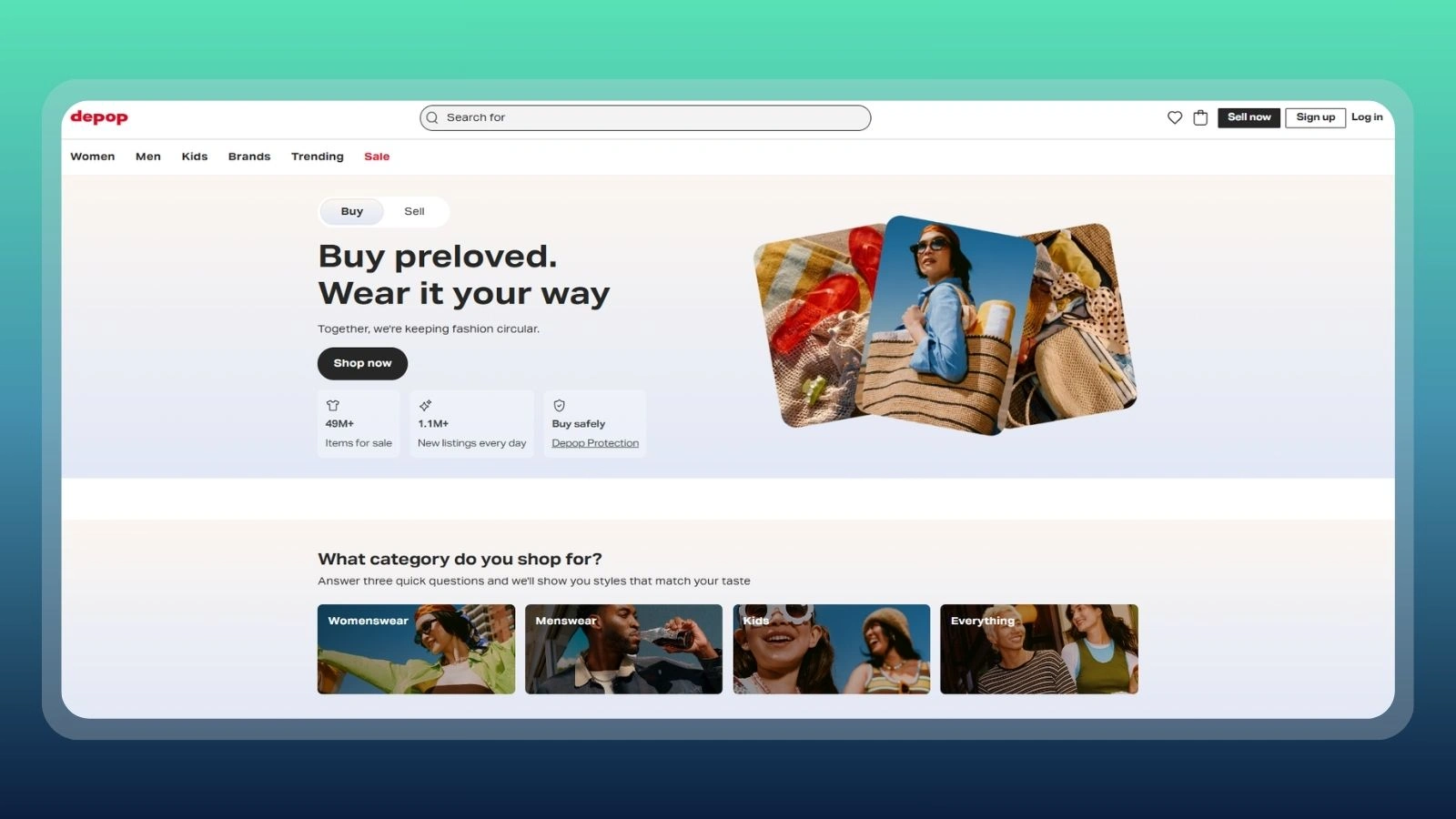 Depop website homepage