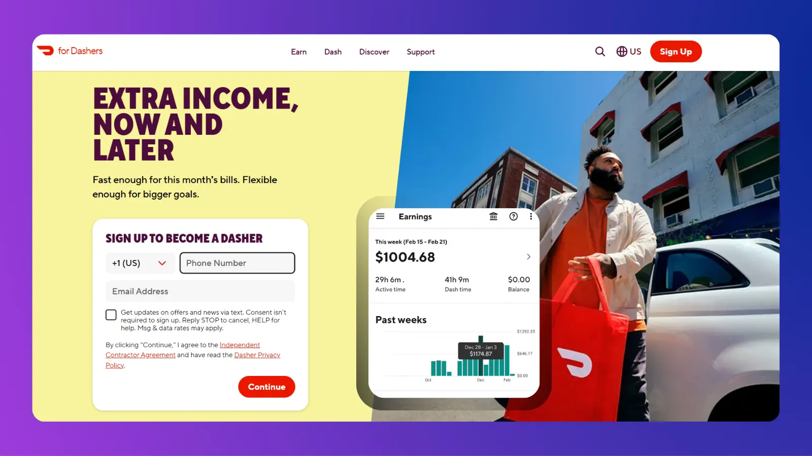 Doordash website page for dashers