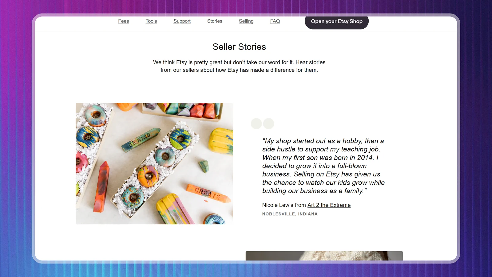 etsy website showing real stories