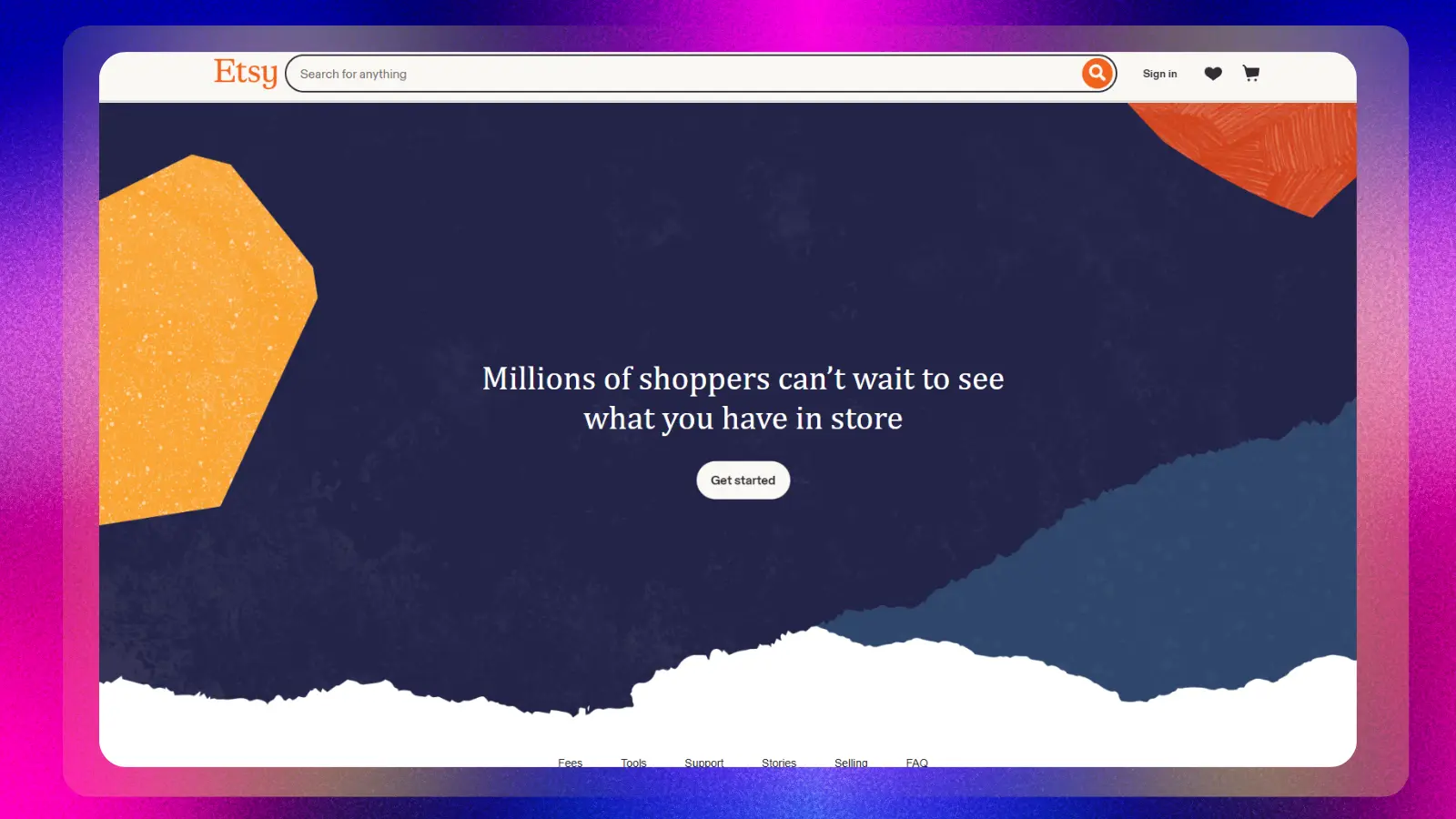 etsy website showing an online marketplace for selling handmade and creative products