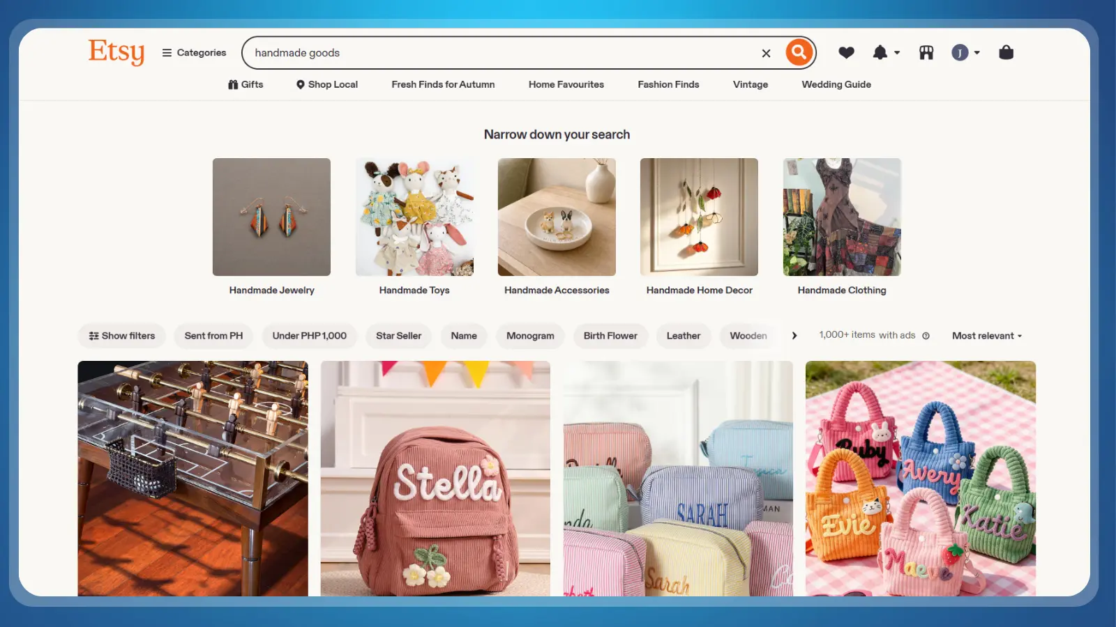 página web de Etsy