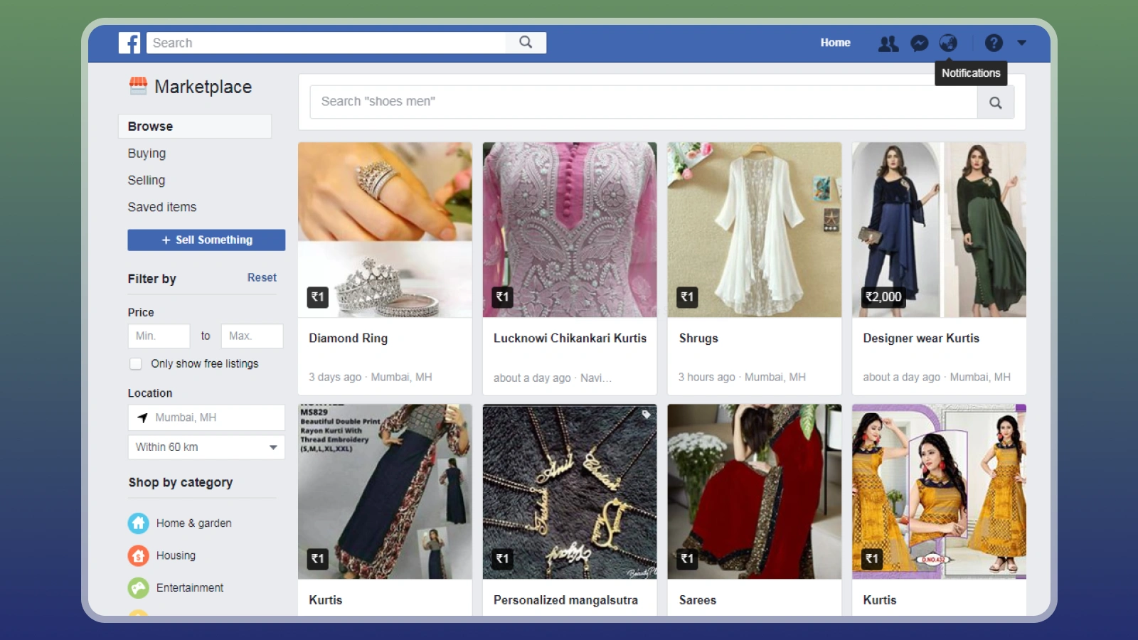 Facebook Marketplace website