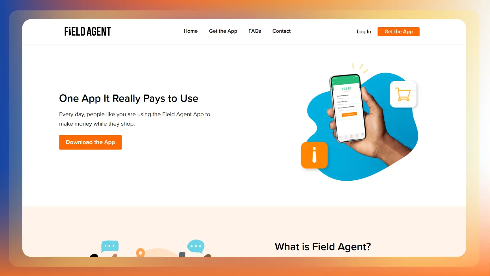 field agent website showing an app for earning money while shopping