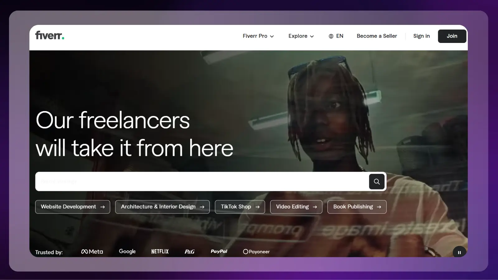 fiverr website showcasing its freelance marketplace