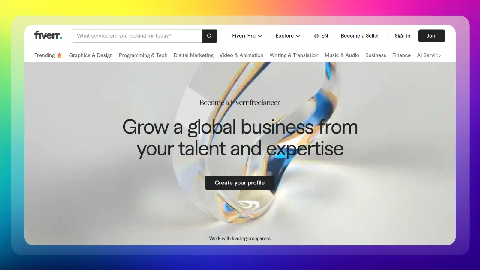 fiverr website showing freelance translation opportunities and services