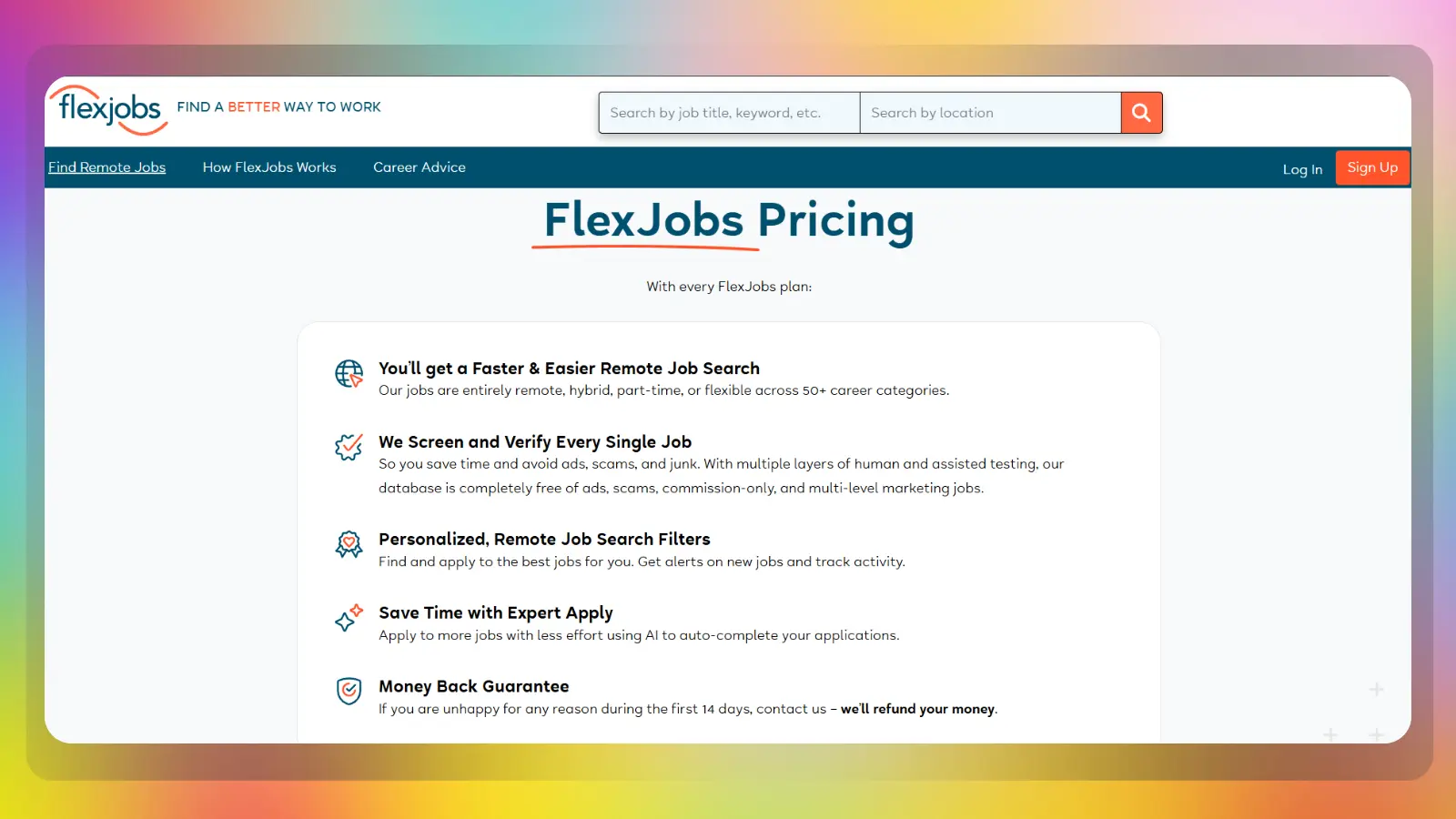 Die Website „Flexjobs“ mit Angeboten für die Suche nach Remote-Jobs und flexiblen Arbeitsmöglichkeiten
