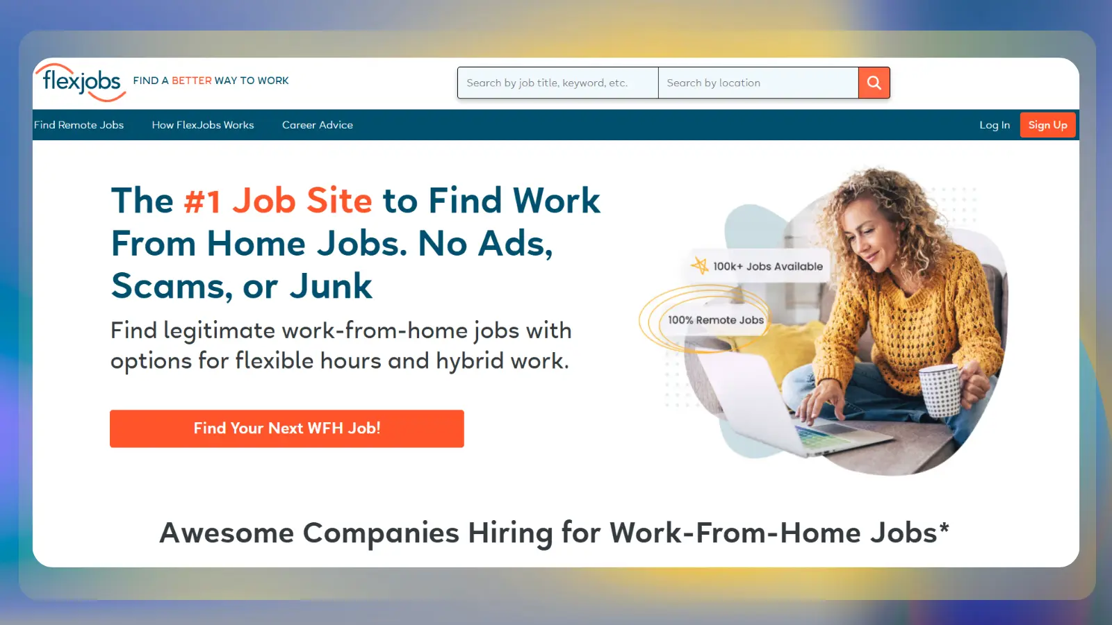 flexjobs website showing legitimate work from home jobs and remote work opportunities