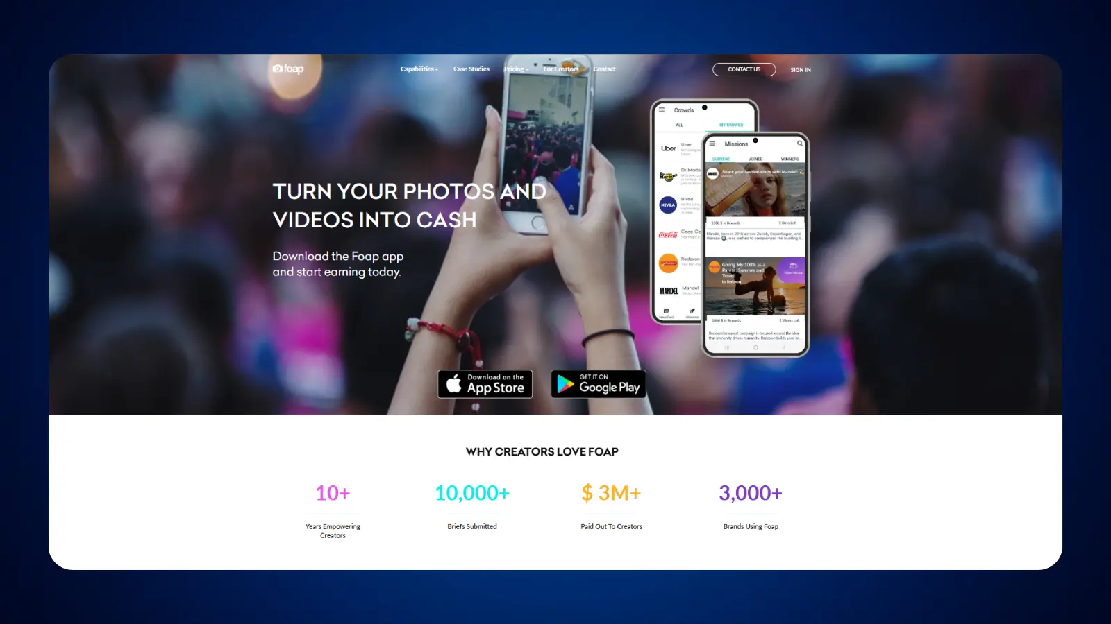 Foap website homepage