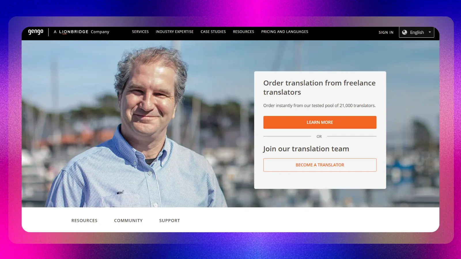 gengo website showing freelance translation services and opportunities to join its translation team
