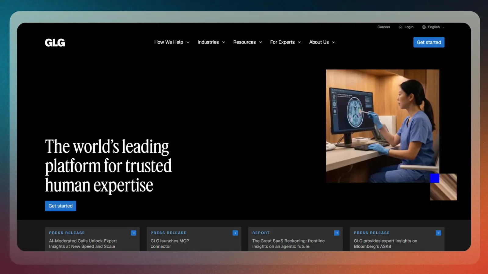 glg website showing a platform for finding trusted human expertise