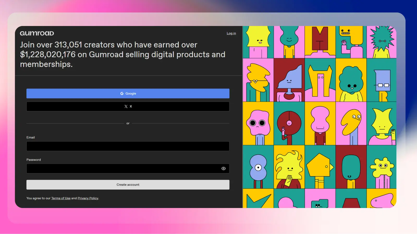 gumroad website showing creators selling digital products and memberships